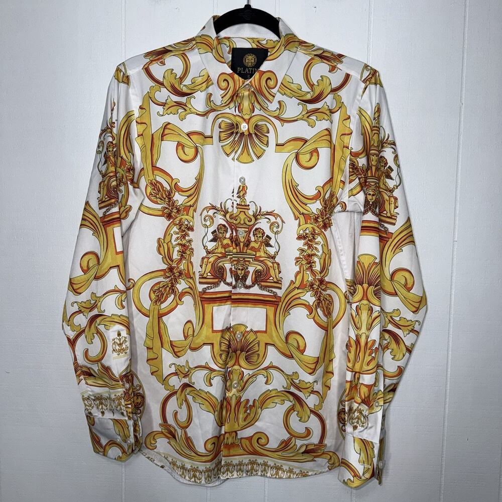 Platini Men’s Baroque Gold Long Sleeve Shirt Size Small